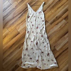 Vintage silk floral maxi slip dress - rose print low back nightie 100% silk M